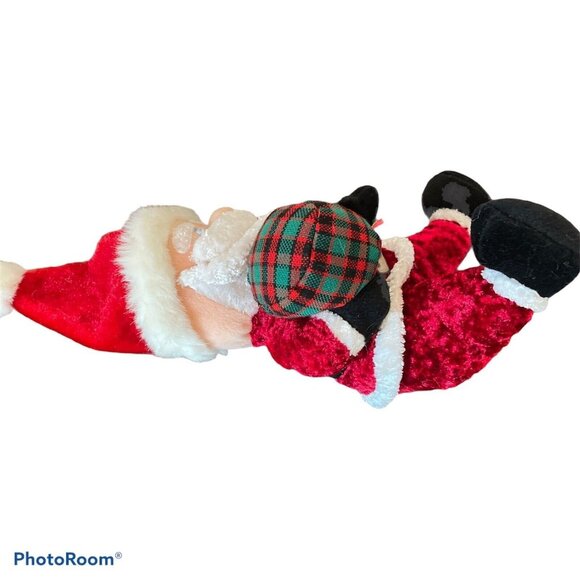 Santa Claus Plush 12" Red Velvet Suit White Trim Plaid Sack Holiday Decor - Picture 3 of 7